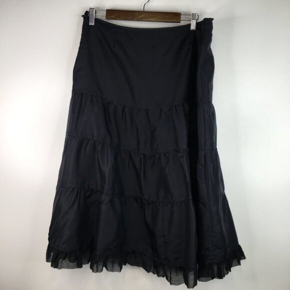 Carole Little Black Embroidered Floral Print Skirt Silk Size 14 - Picture 5 of 6